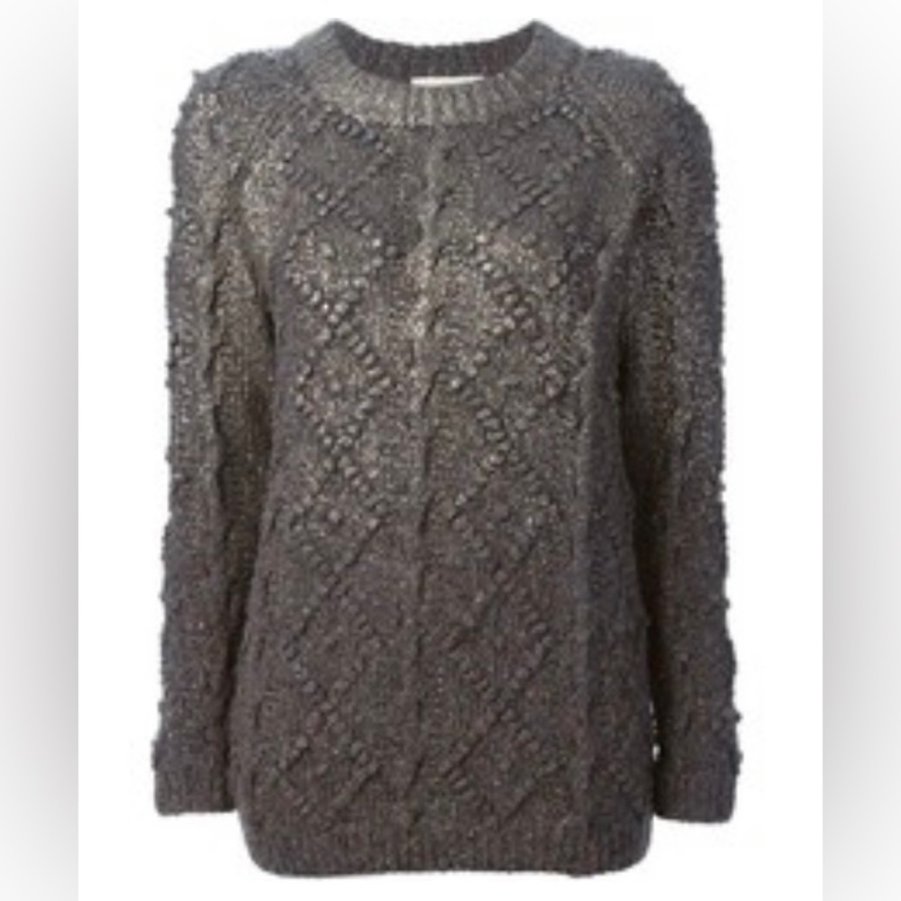 Tory Burch Shawn Metallic Cable Knit Sweater